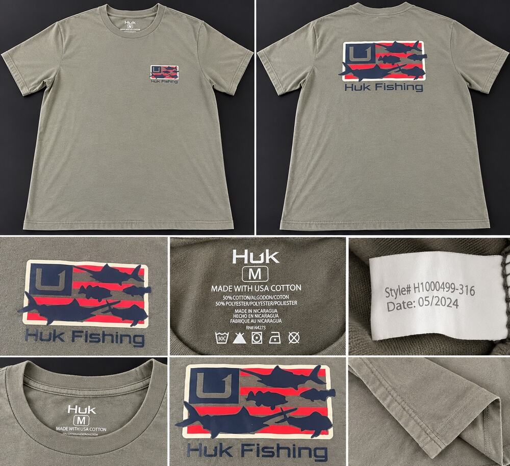 Huk Fishing Mens M Graphic T Shirt Fish Logo USA Cotton Outdoor Angler Tee